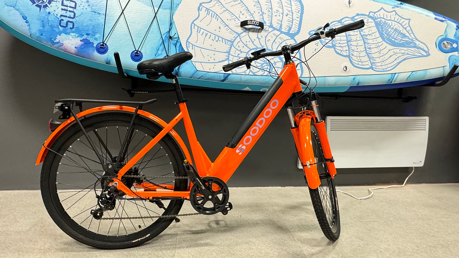 Fluorescent Orange SOODOO mountain electric bike W/ 36V 12AH Battery