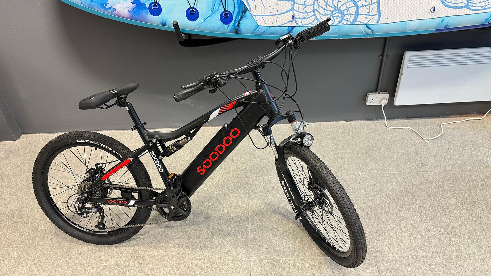 Red SOODOO Full Dual Suspension Mountain Electric Bike Red Electric mountain ebike