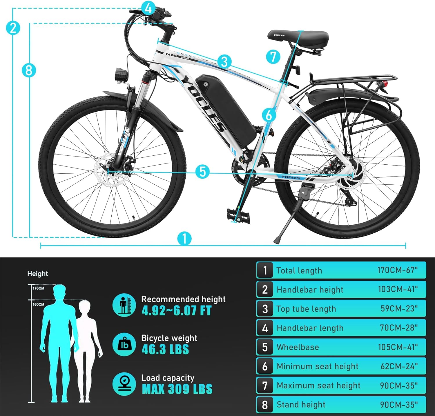 White Explorer YOCLES  26" Electric Mountain Bike in UK Stock