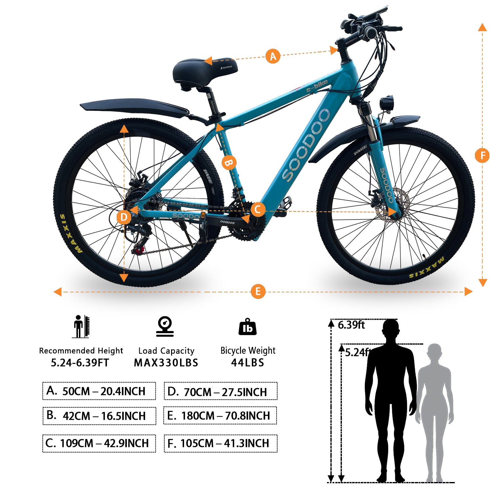 Adventurer SOODOO E-bike 27.5'' x 1.95'' Tires Built-in 36V 13AH Battery